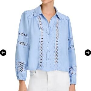 Aqua Sky Blue Lace Accent Blouse